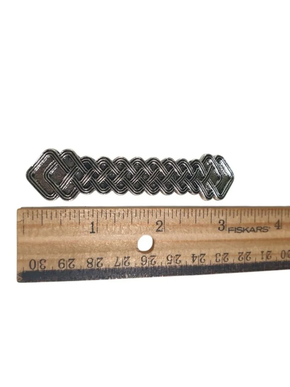 Silver Tone Metal Hair Barrette Intricate Braided Woven Detail Accessory Clip